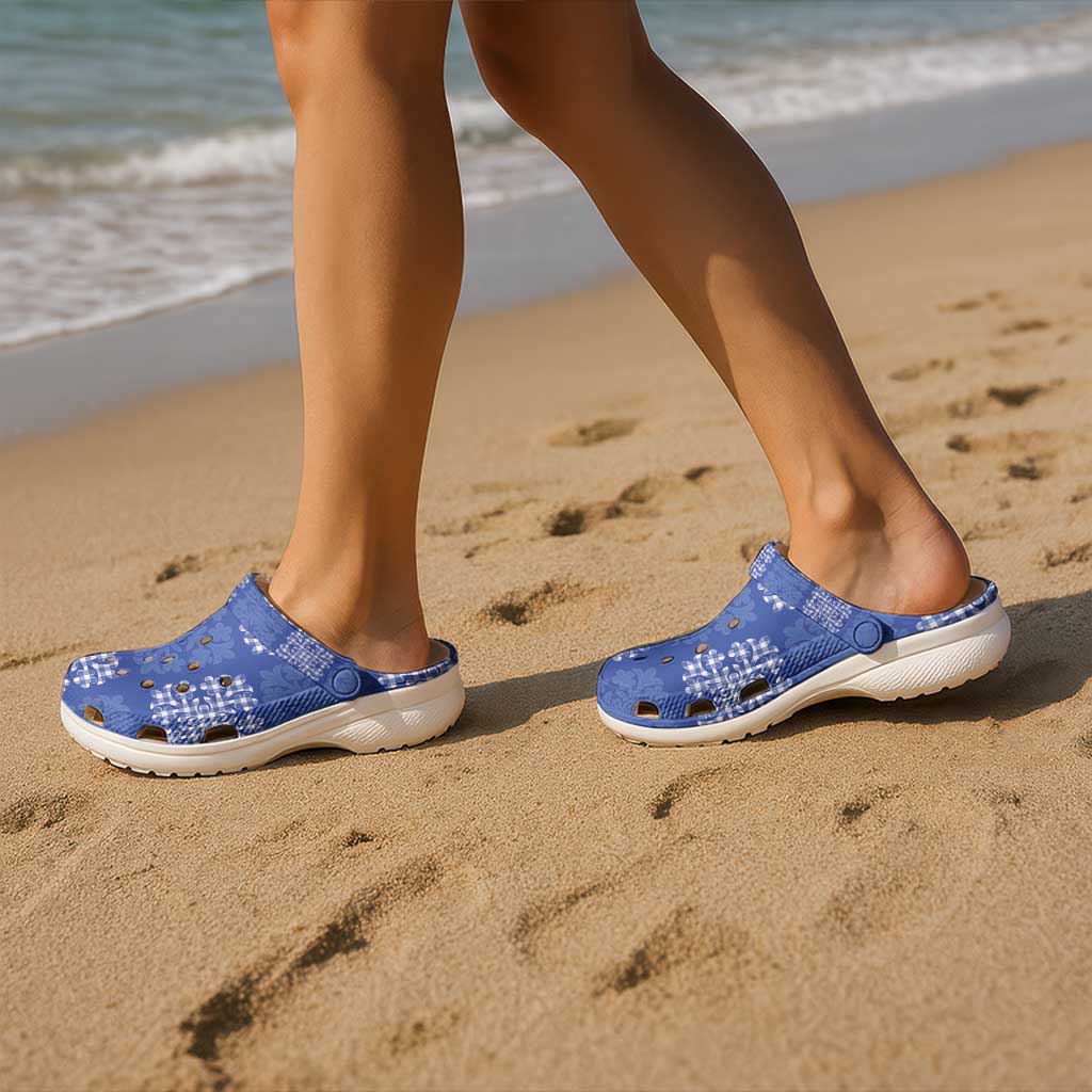 Royal Blue Palaka Quilt Hawaii Clogs Shoes Traditional Hawaii-plaid Pattern - Polynesian Pride