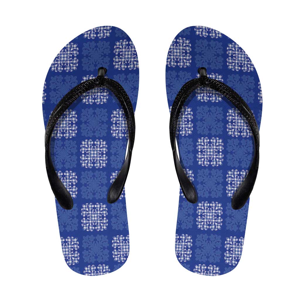 Royal Blue Palaka Quilt Hawaii Flip Flops Traditional Hawaii-plaid Pattern LT14 Royal Blue - Polynesian Pride