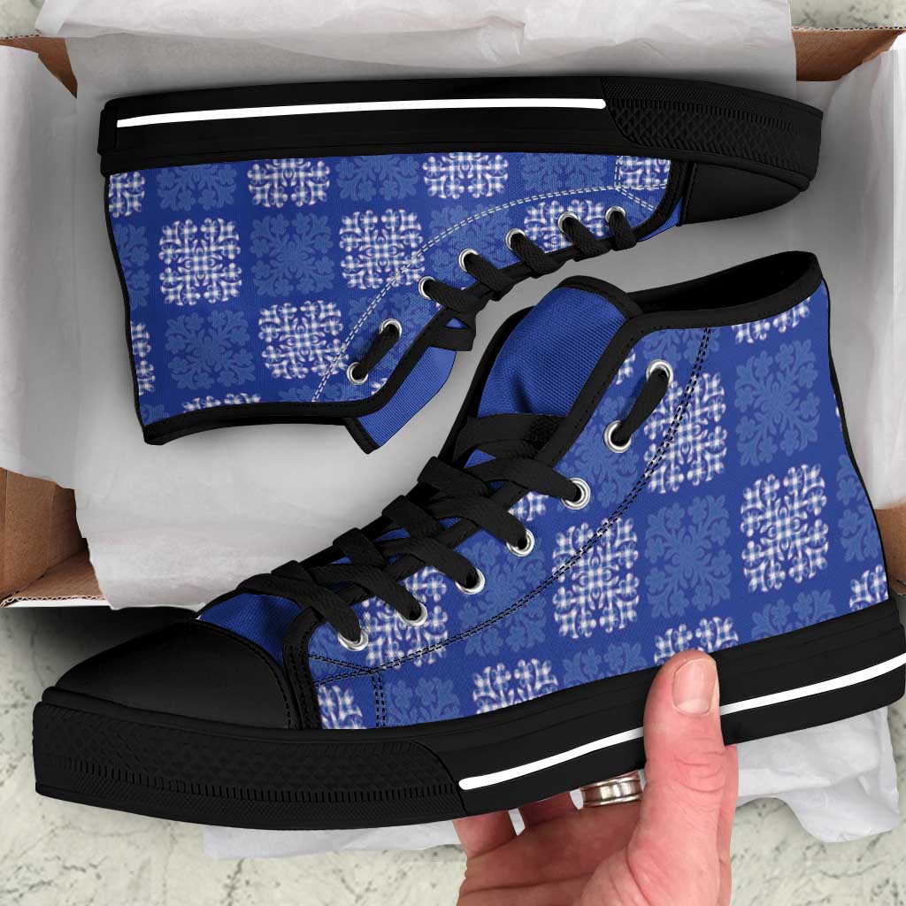 Royal Blue Palaka Quilt Hawaii High Top Shoes Traditional Hawaii-plaid Pattern LT14 Royal Blue - Polynesian Pride