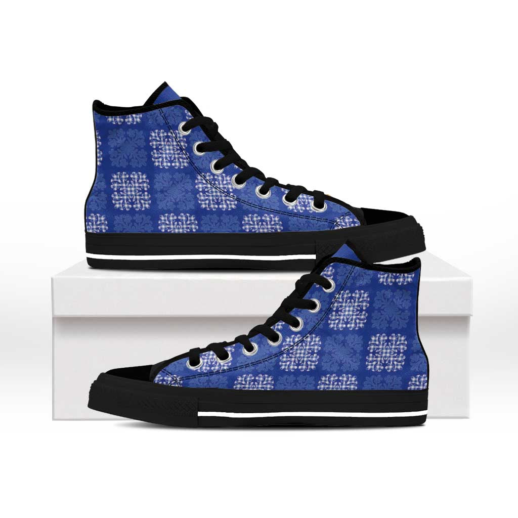 Royal Blue Palaka Quilt Hawaii High Top Shoes Traditional Hawaii-plaid Pattern LT14 - Polynesian Pride