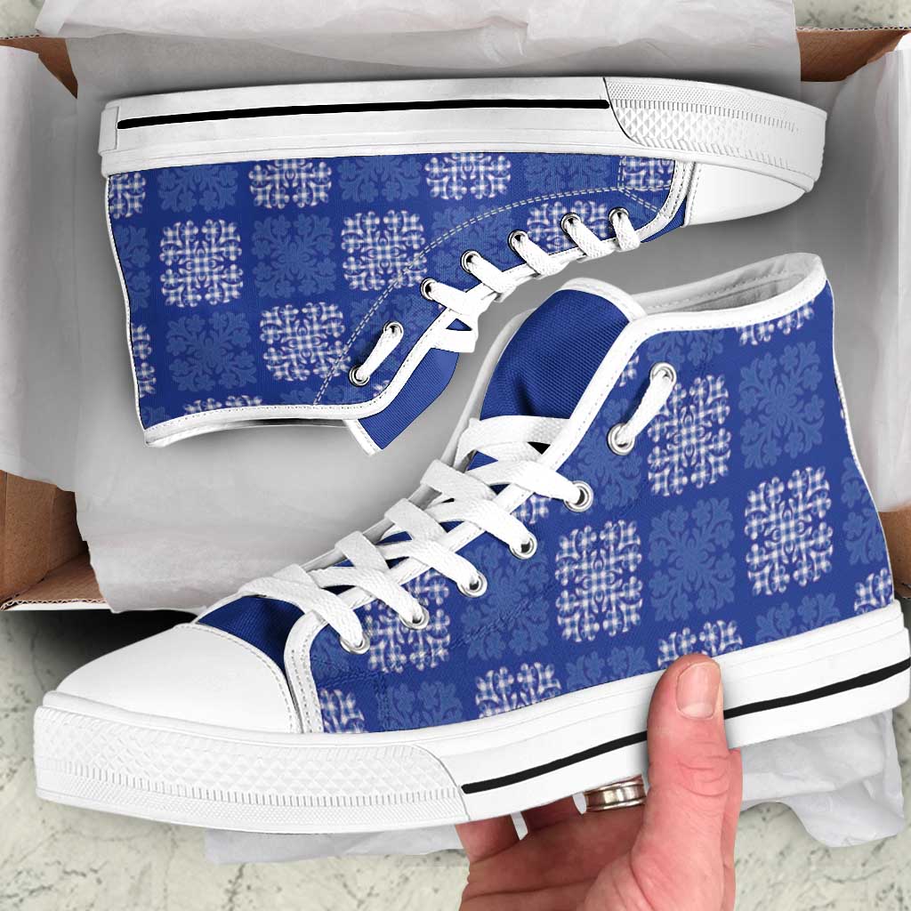 Royal Blue Palaka Quilt Hawaii High Top Shoes Traditional Hawaii-plaid Pattern LT14 Royal Blue - Polynesian Pride