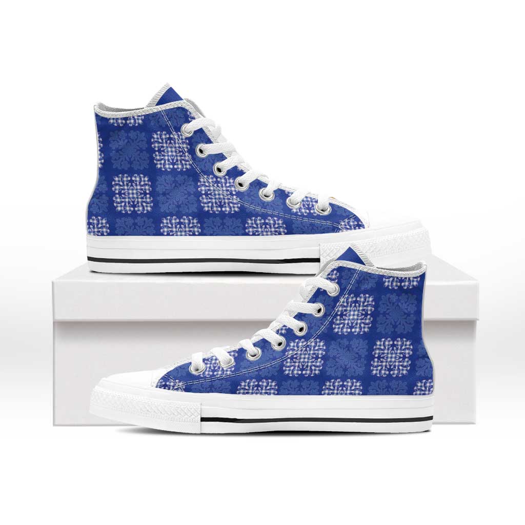 Royal Blue Palaka Quilt Hawaii High Top Shoes Traditional Hawaii-plaid Pattern LT14 - Polynesian Pride