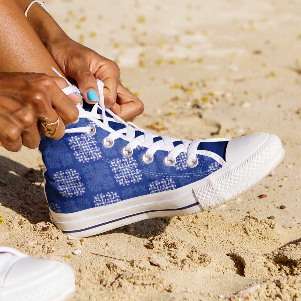 Royal Blue Palaka Quilt Hawaii High Top Shoes Traditional Hawaii-plaid Pattern LT14 - Polynesian Pride