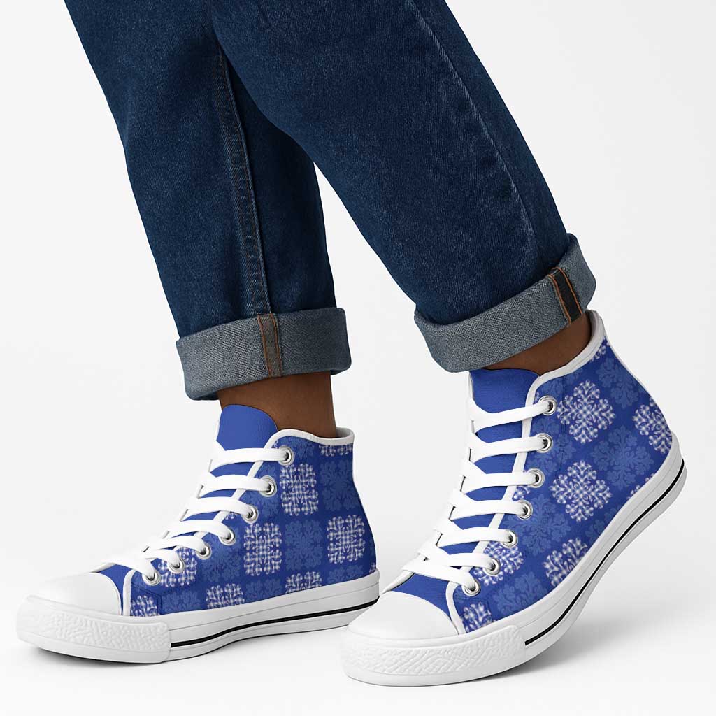 Royal Blue Palaka Quilt Hawaii High Top Shoes Traditional Hawaii-plaid Pattern LT14 - Polynesian Pride