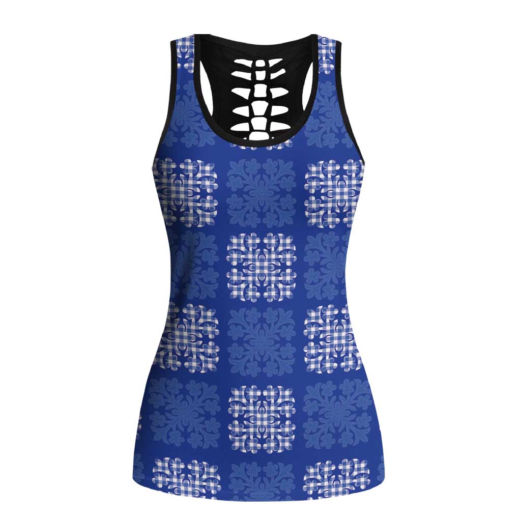 Royal Blue Palaka Quilt Hawaii Hollow Tank Top Traditional Hawaii-plaid Pattern LT14 Female Royal Blue - Polynesian Pride