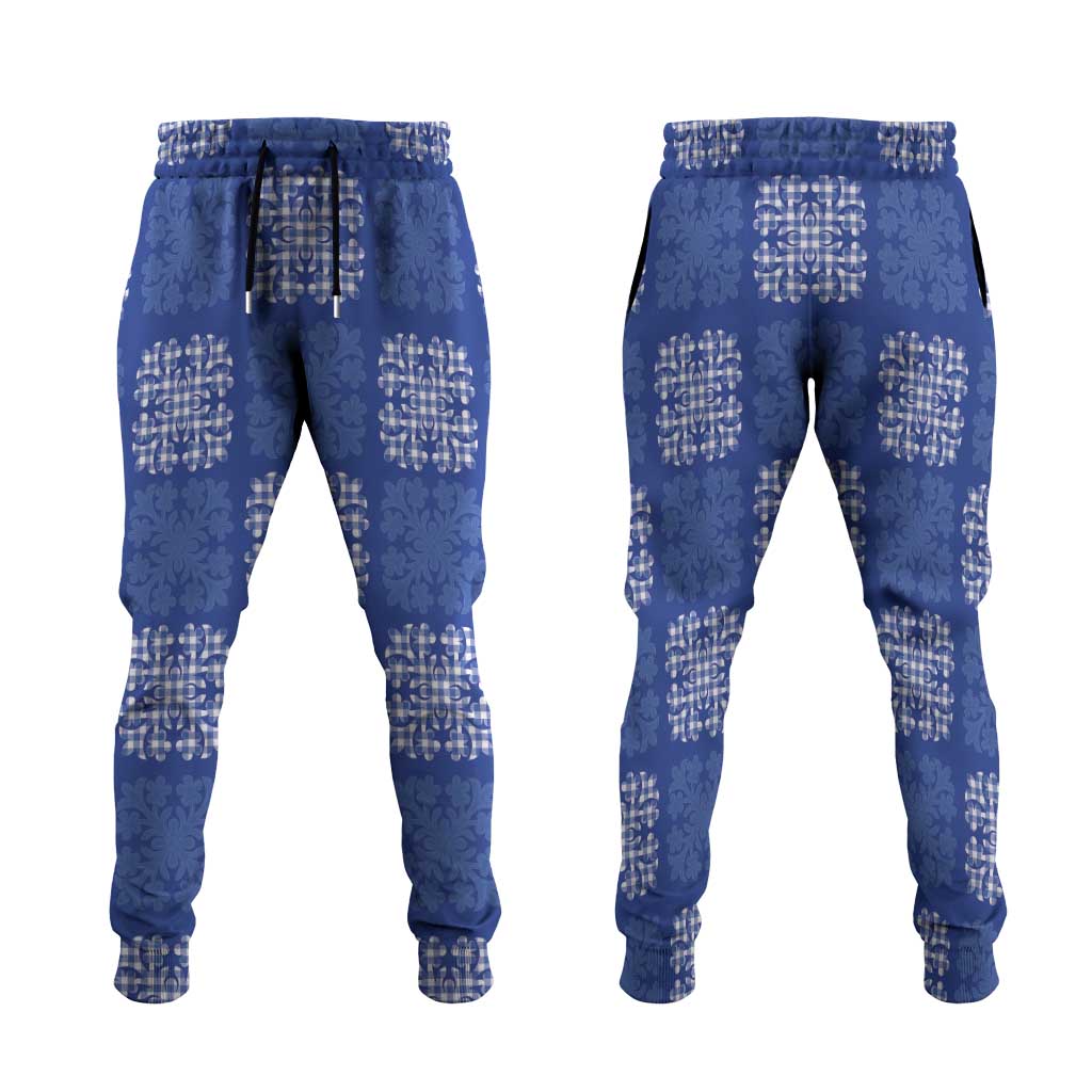 Royal Blue Palaka Quilt Hawaii Jogger Pants Traditional Hawaii-plaid Pattern - Polynesian Pride