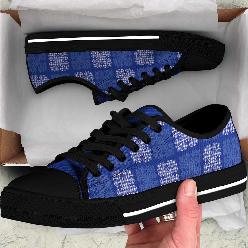 Royal Blue Palaka Quilt Hawaii Low Top Shoes Traditional Hawaii-plaid Pattern - Polynesian Pride
