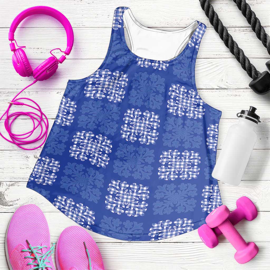 Royal Blue Palaka Quilt Hawaii Women Racerback Tank Traditional Hawaii-plaid Pattern - Polynesian Pride