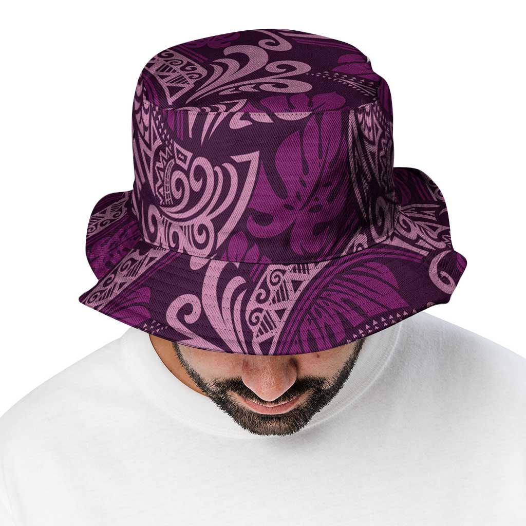Royal Purple Monstera Bucket Hat Polynesian Tribal Pattern - Polynesian Pride