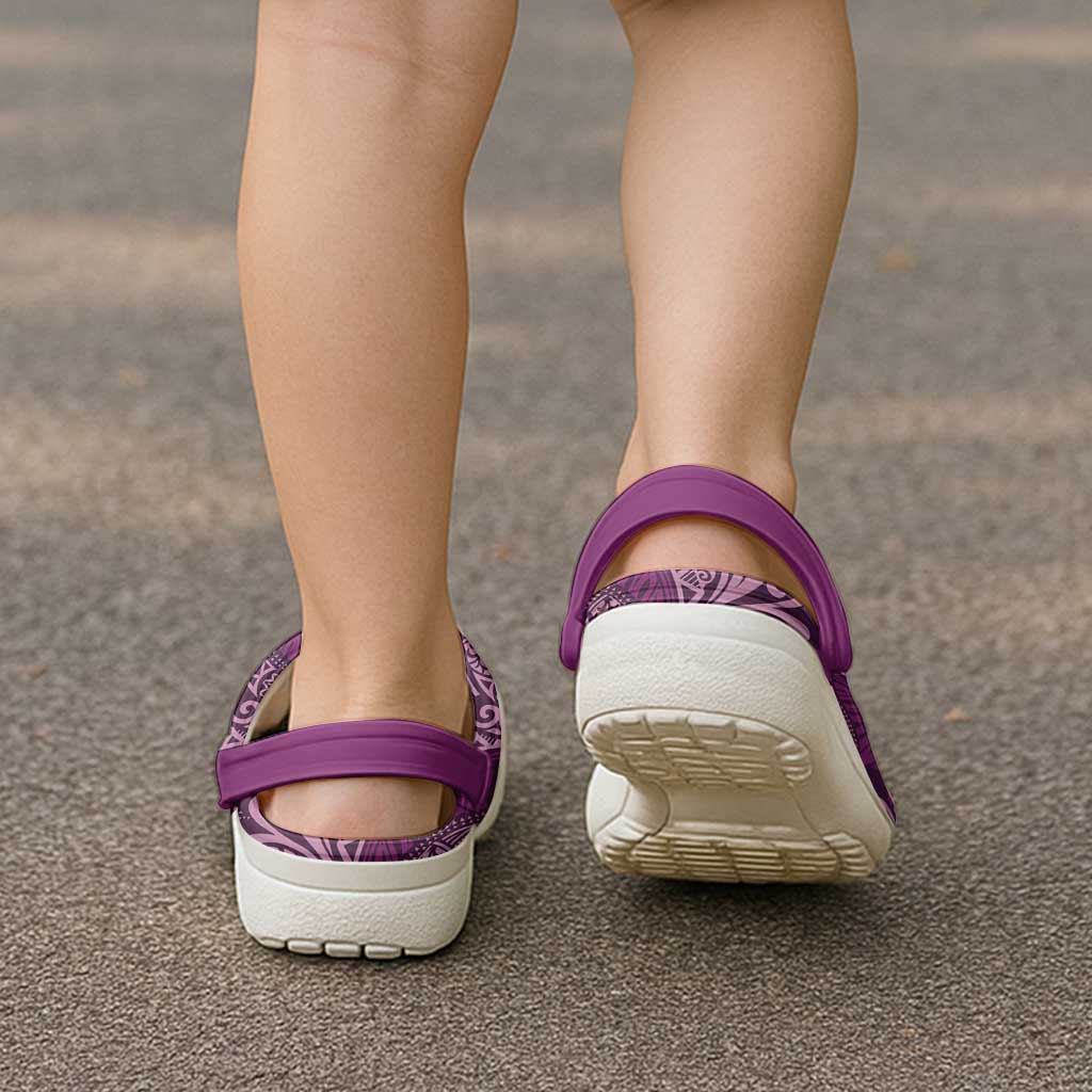 Royal Purple Monstera Clogs Shoes Polynesian Tribal Pattern - Polynesian Pride