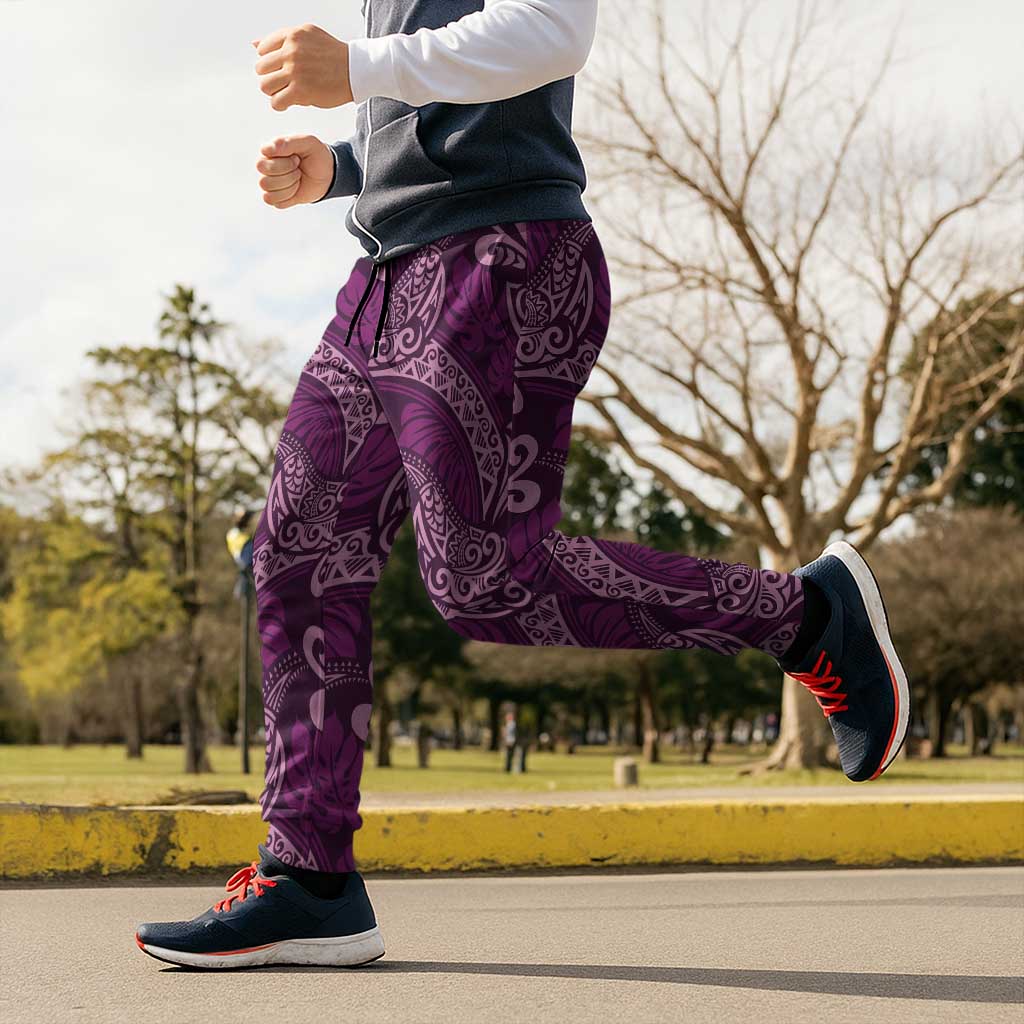 Royal Purple Monstera Jogger Pants Polynesian Tribal Pattern - Polynesian Pride