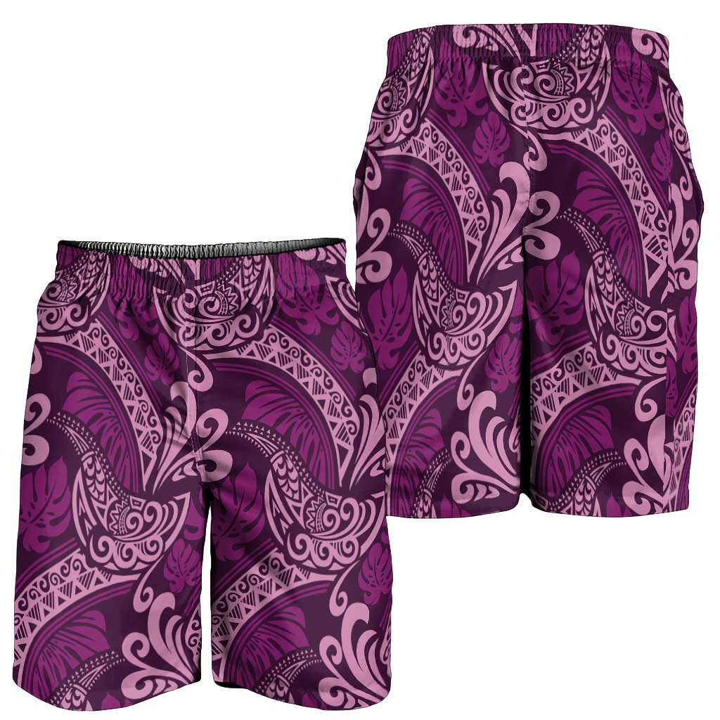 Royal Purple Monstera Shorts for Men Polynesian Tribal Pattern - Polynesian Pride