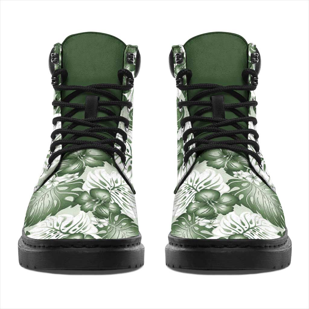 Sage Green Aloha Hawaii All Season Boots Monstera Hibiscus Plumeria Seamless Vibes LT14 - Polynesian Pride