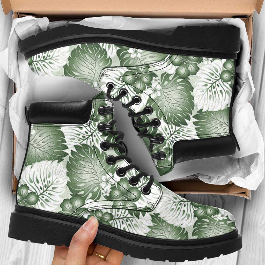 Sage Green Aloha Hawaii All Season Boots Monstera Hibiscus Plumeria Seamless Vibes LT14 Sage Green - Polynesian Pride