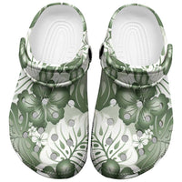 Sage Green Aloha Hawaii Clogs Shoes Monstera Hibiscus Plumeria Seamless Vibes - Polynesian Pride
