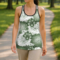 Sage Green Aloha Hawaii Hollow Tank Top Monstera Hibiscus Plumeria Seamless Vibes - Polynesian Pride