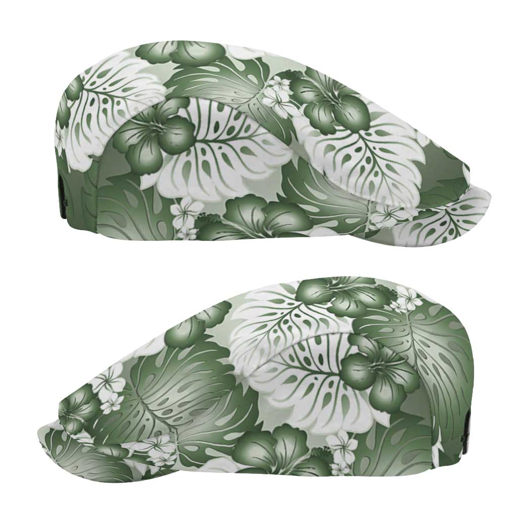 Sage Green Aloha Hawaii Jeff Hat Monstera Hibiscus Plumeria Seamless Vibes - Polynesian Pride
