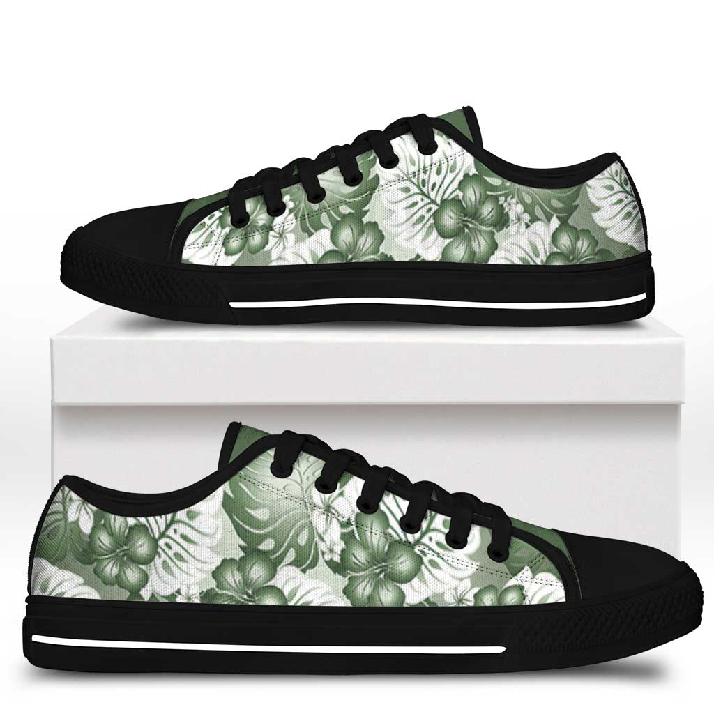 Sage Green Aloha Hawaii Low Top Shoes Monstera Hibiscus Plumeria Seamless Vibes LT14 - Polynesian Pride