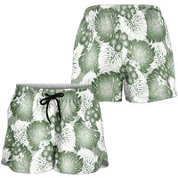 Sage Green Aloha Hawaii Shorts for Women Monstera Hibiscus Plumeria Seamless Vibes - Polynesian Pride