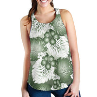 Sage Green Aloha Hawaii Women Racerback Tank Monstera Hibiscus Plumeria Seamless Vibes - Polynesian Pride