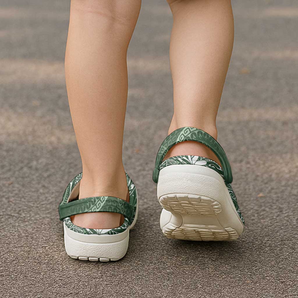 Sage Green Kuki Airani Tapakau Clogs Shoes Tribal Anchor Mix Tiare