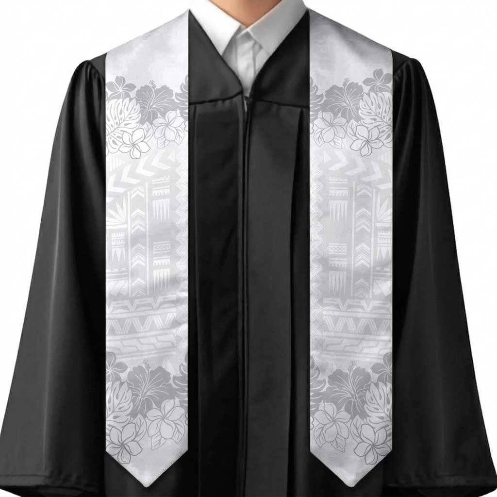 Samoa Lotu Tamaiti Graduation Stole White Sunday Polynesian Pattern With Tropical Flowers LT05 - Polynesian Pride