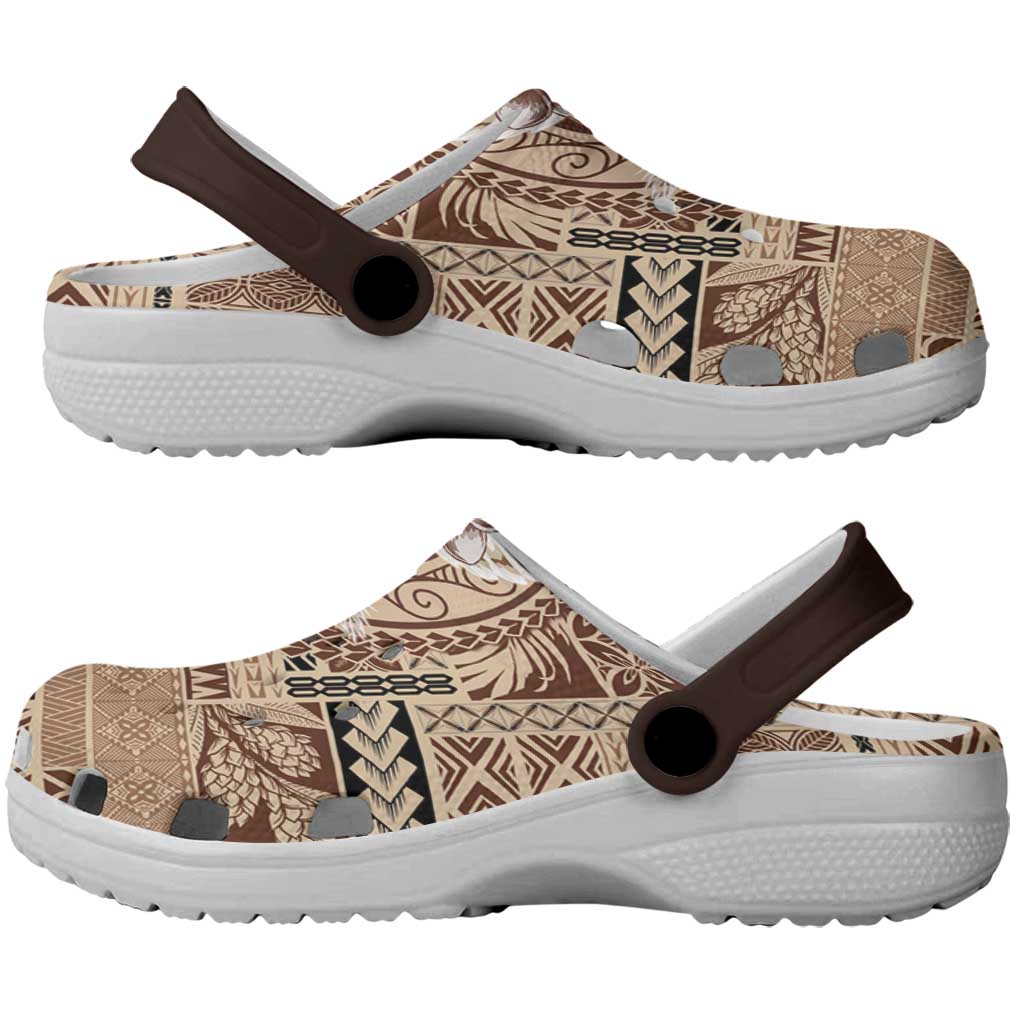 Samoa Siapo Elegant Clogs Shoes Hibiscus Chocolate Brown Motifs - Polynesian Pride
