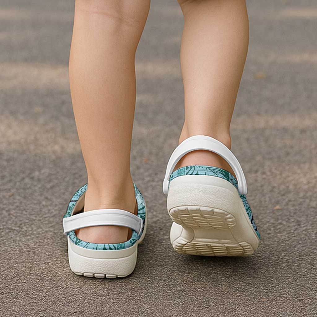 Samoa Siapo Elegant Clogs Shoes Hibiscus Teal Motifs - Polynesian Pride