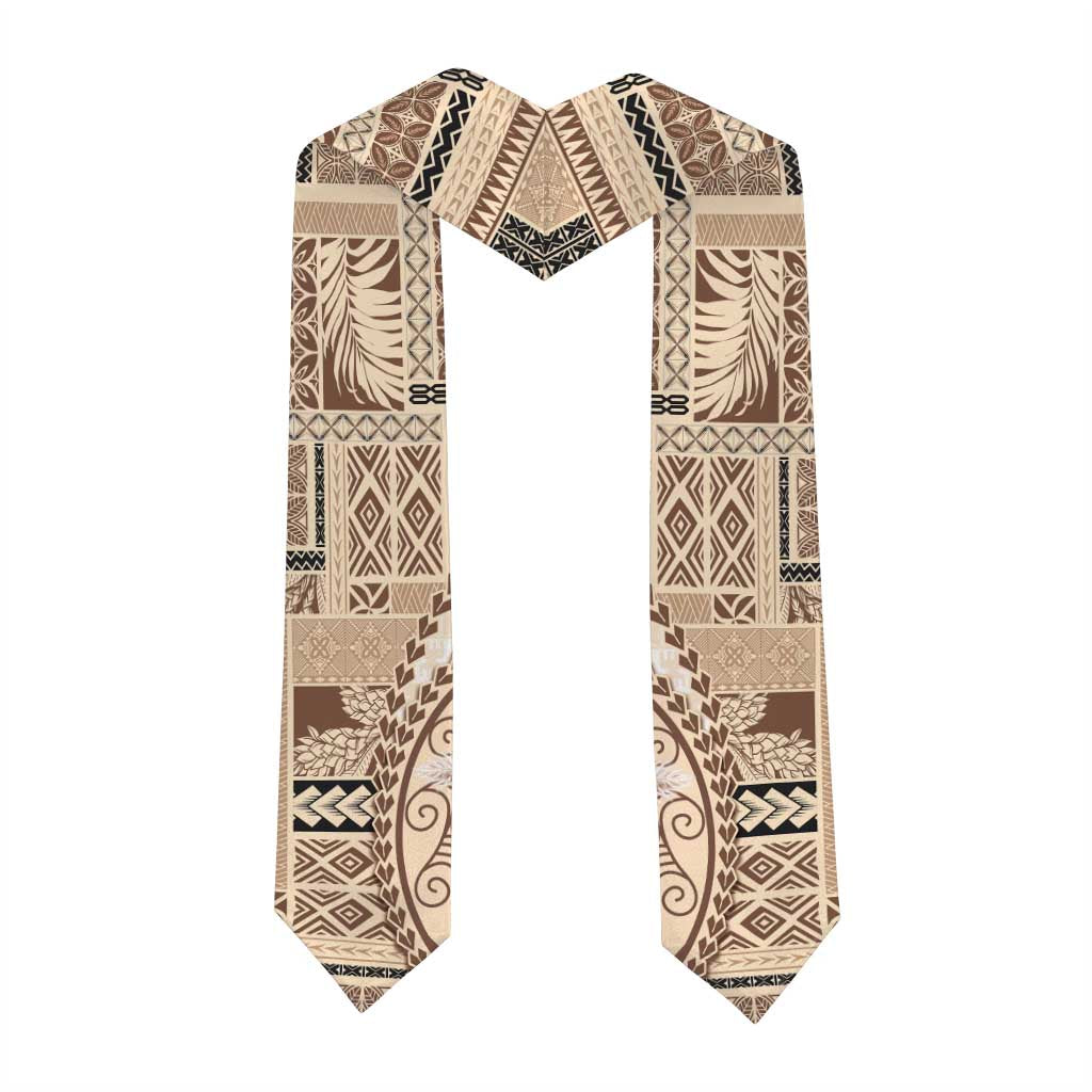 Samoa Siapo Elegant Graduation Stole Hibiscus Beige Motifs LT05 - Polynesian Pride