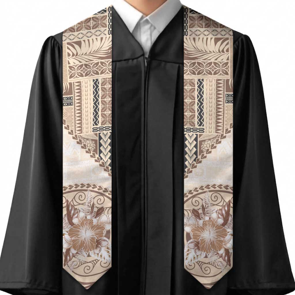 Samoa Siapo Elegant Graduation Stole Hibiscus Beige Motifs LT05 - Polynesian Pride