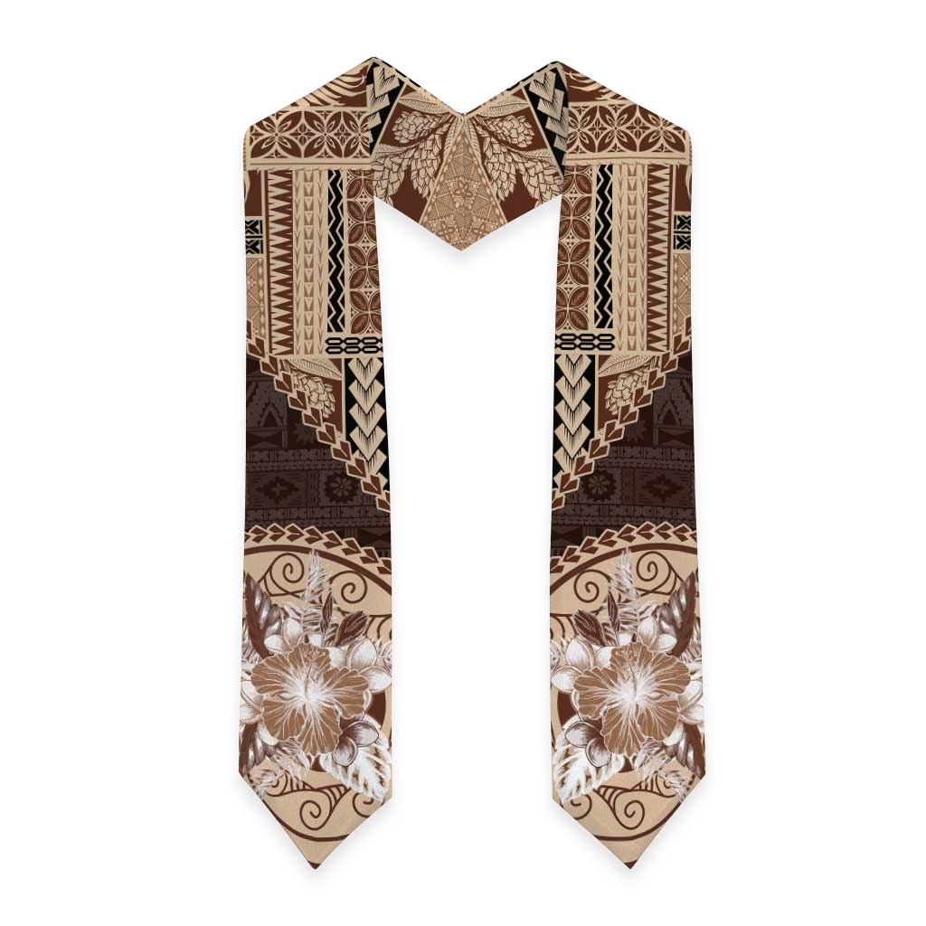 Samoa Siapo Elegant Graduation Stole Hibiscus Chocolate Brown Motifs LT05 - Polynesian Pride
