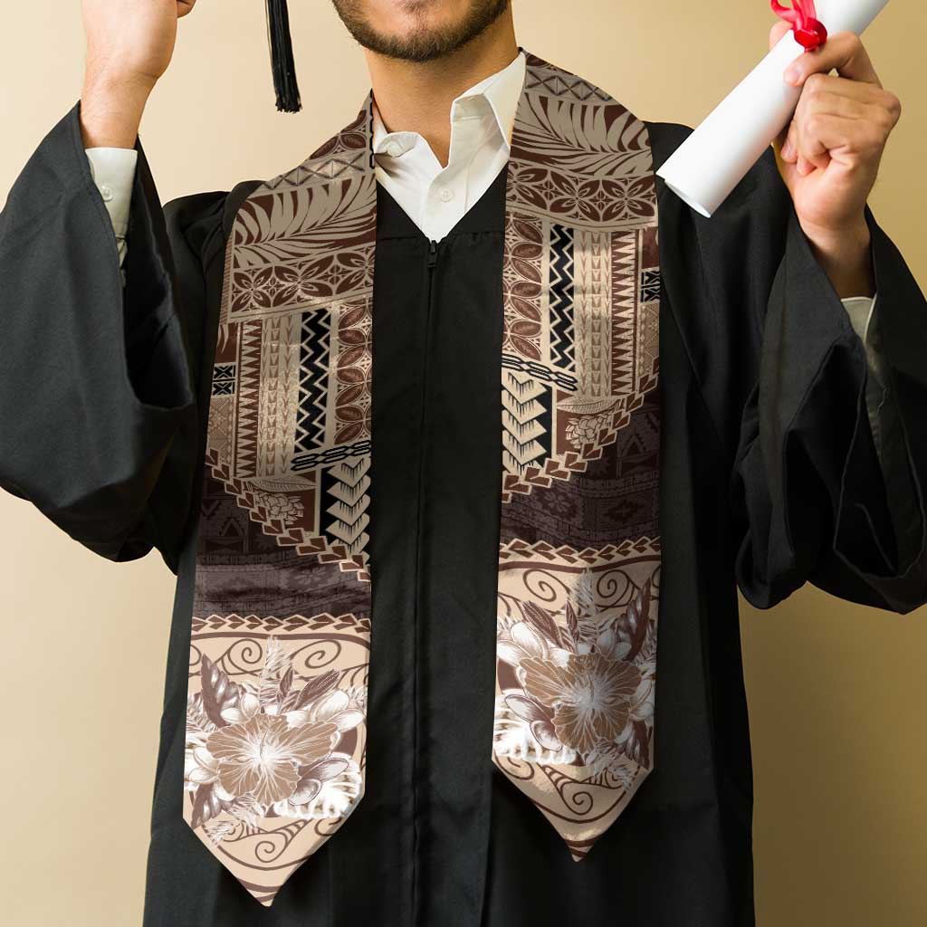 Samoa Siapo Elegant Graduation Stole Hibiscus Chocolate Brown Motifs LT05 - Polynesian Pride