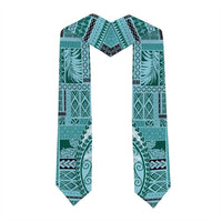 Samoa Siapo Elegant Graduation Stole Hibiscus Teal Motifs LT05 - Polynesian Pride