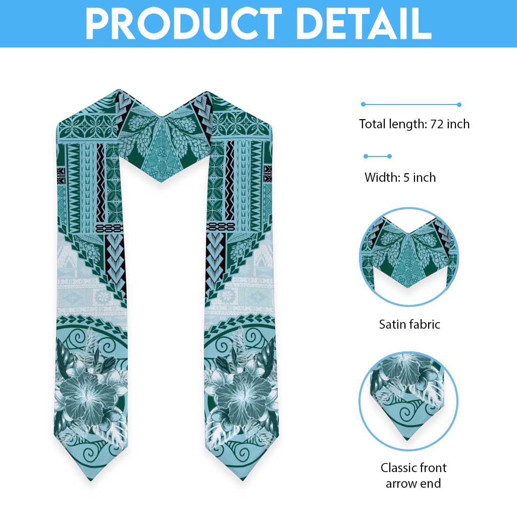 Samoa Siapo Elegant Graduation Stole Hibiscus Teal Motifs LT05 - Polynesian Pride