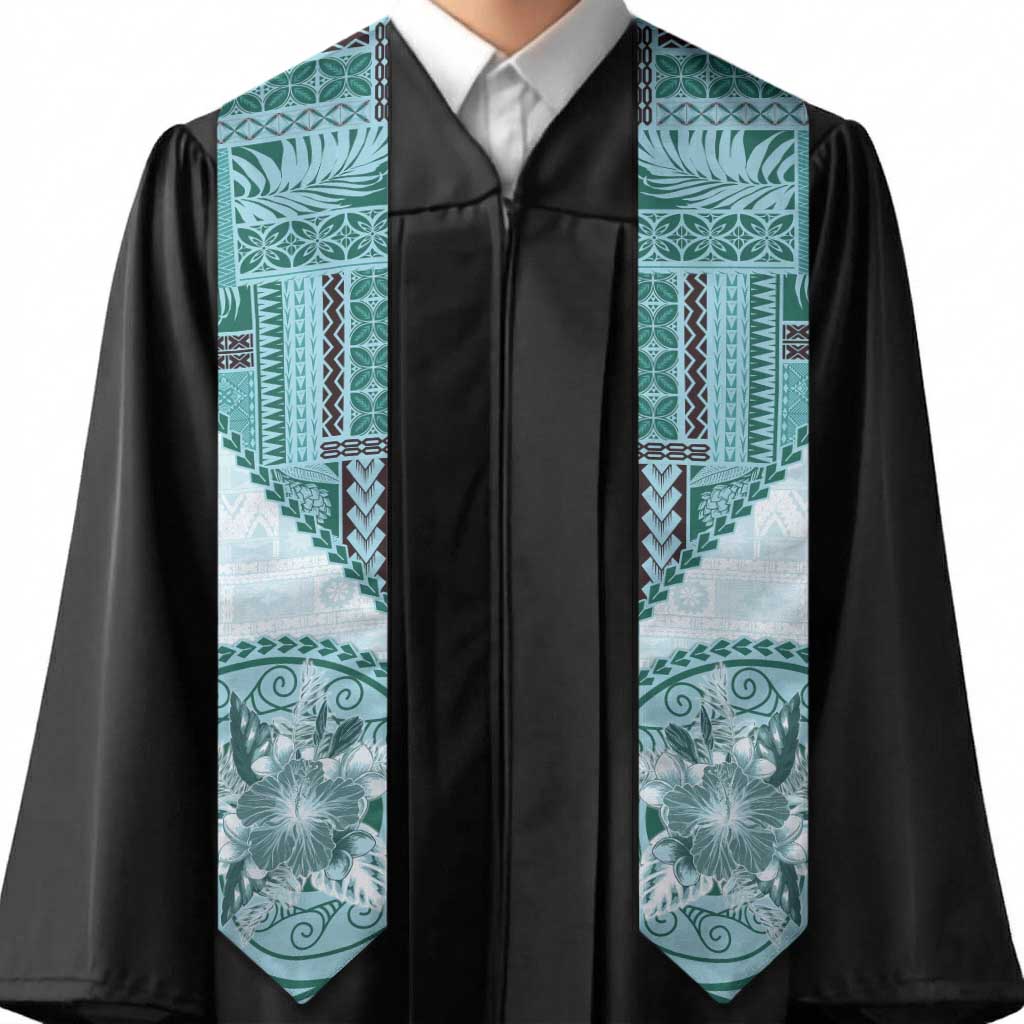Samoa Siapo Elegant Graduation Stole Hibiscus Teal Motifs LT05 - Polynesian Pride
