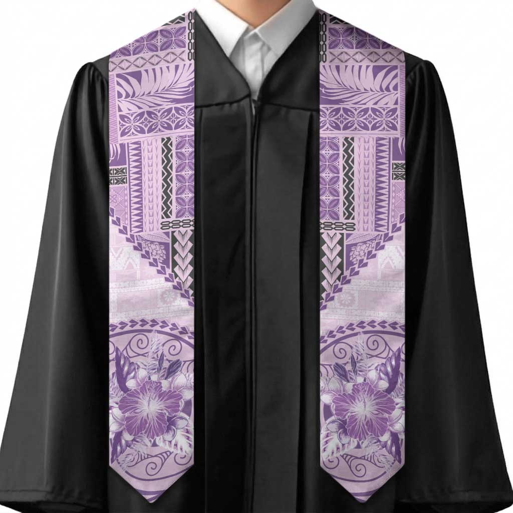 Samoa Siapo Elegant Graduation Stole Hibiscus Violet Motifs LT05 - Polynesian Pride