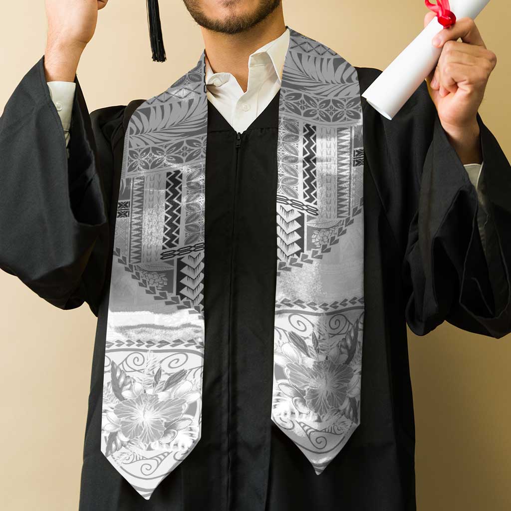 Samoa Siapo Elegant Graduation Stole Hibiscus White Motifs LT05 - Polynesian Pride