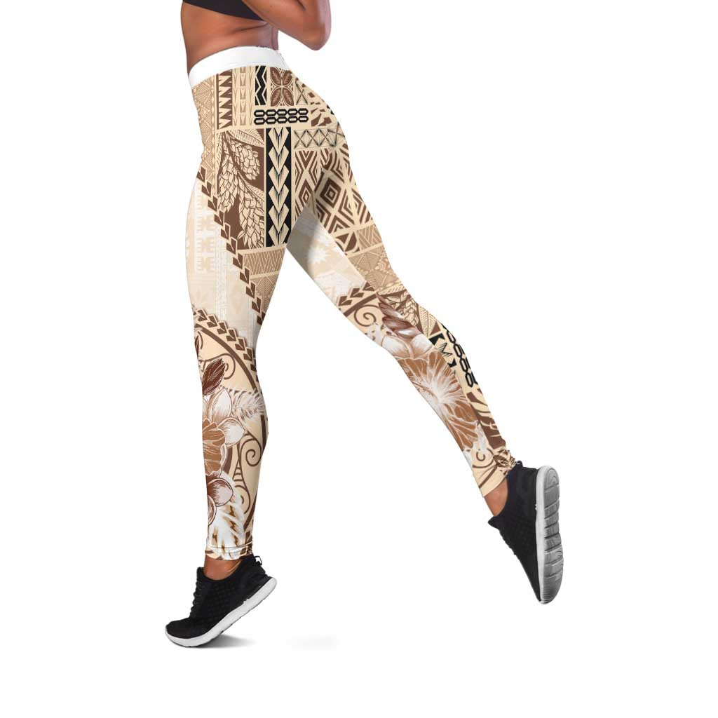 Samoa Siapo Elegant Leggings Hibiscus Beige Motifs LT05 Beige - Polynesian Pride