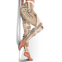 Samoa Siapo Elegant Leggings Hibiscus Beige Motifs LT05 - Polynesian Pride