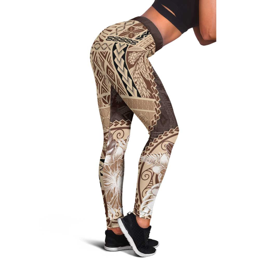 Samoa Siapo Elegant Leggings Hibiscus Chocolate Brown Motifs LT05 - Polynesian Pride
