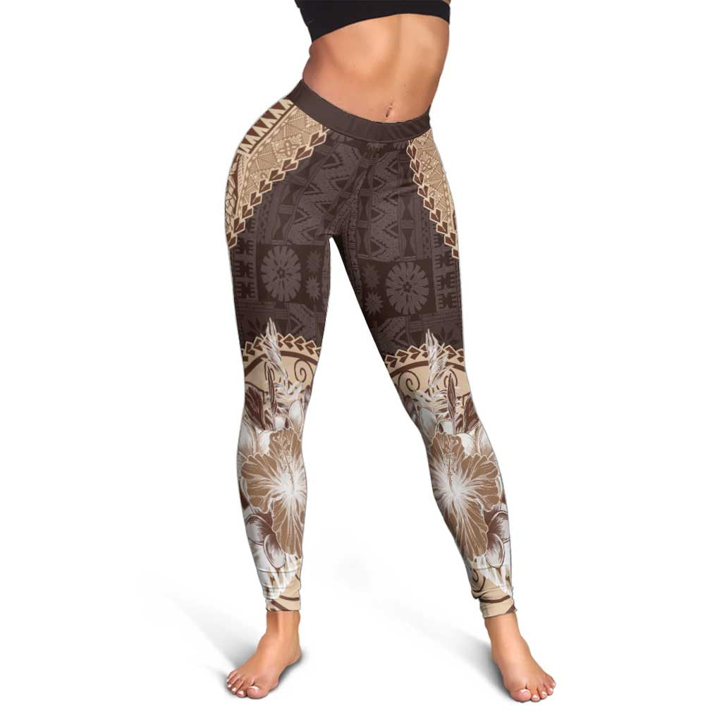 Samoa Siapo Elegant Leggings Hibiscus Chocolate Brown Motifs LT05 - Polynesian Pride