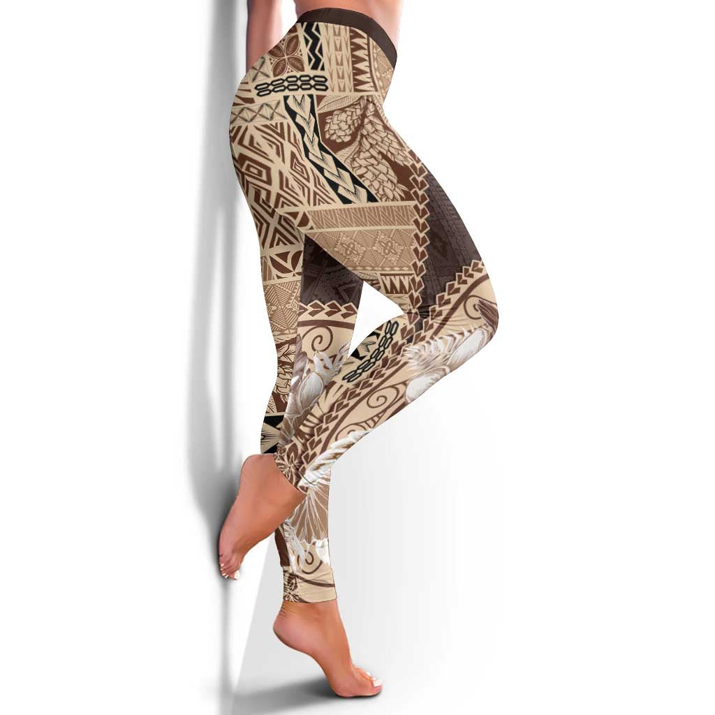 Samoa Siapo Elegant Leggings Hibiscus Chocolate Brown Motifs LT05 - Polynesian Pride