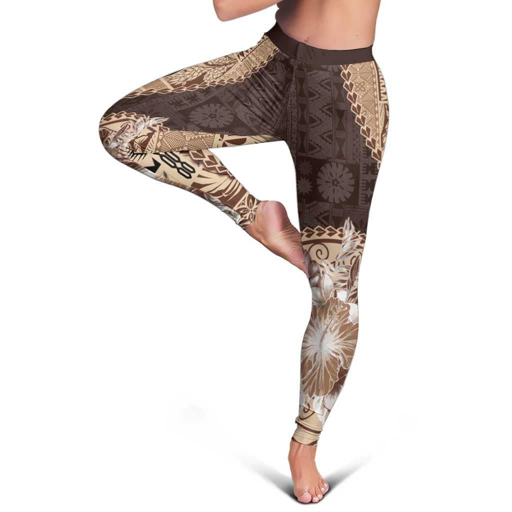 Samoa Siapo Elegant Leggings Hibiscus Chocolate Brown Motifs LT05 - Polynesian Pride