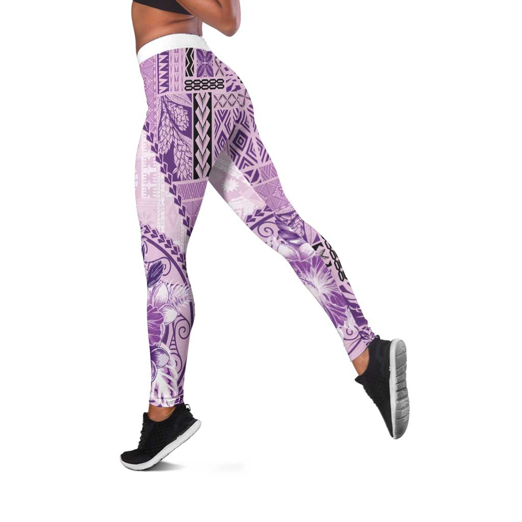 Samoa Siapo Elegant Leggings Hibiscus Violet Motifs LT05 Violet - Polynesian Pride