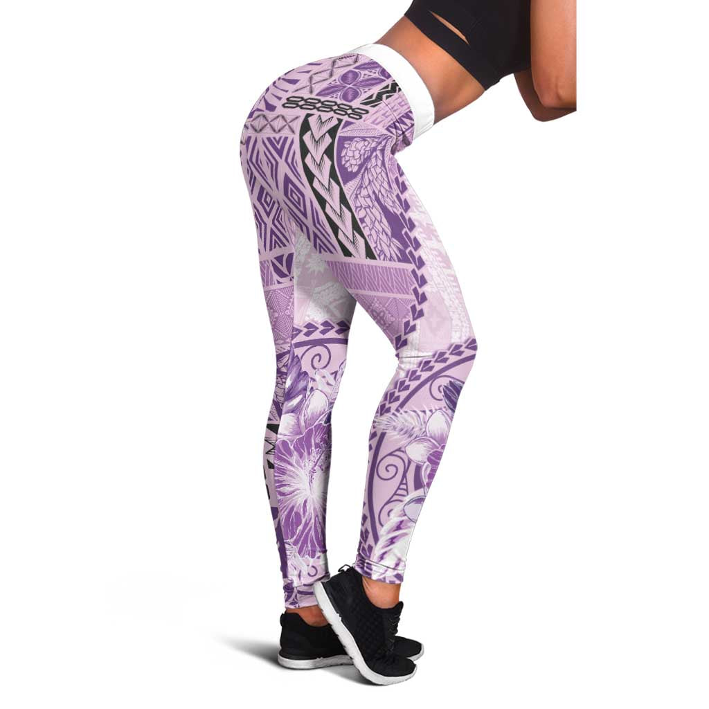 Samoa Siapo Elegant Leggings Hibiscus Violet Motifs LT05 - Polynesian Pride