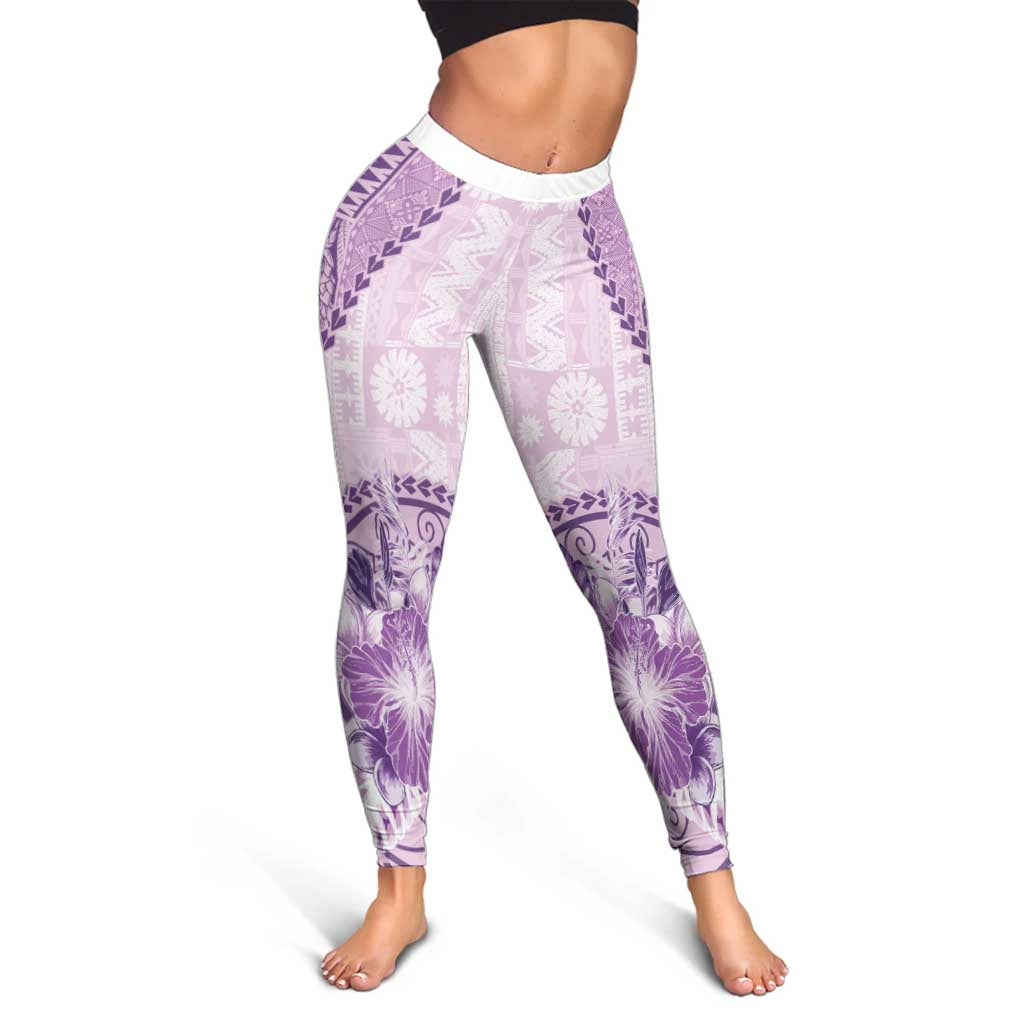 Samoa Siapo Elegant Leggings Hibiscus Violet Motifs LT05 - Polynesian Pride