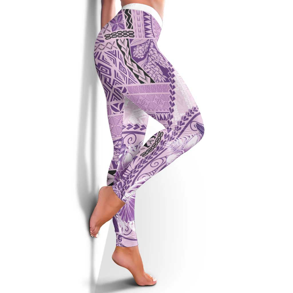 Samoa Siapo Elegant Leggings Hibiscus Violet Motifs LT05 - Polynesian Pride