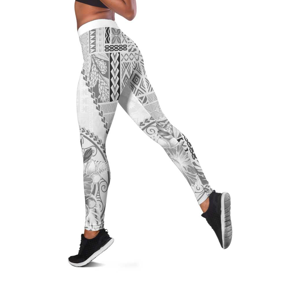 Samoa Siapo Elegant Leggings Hibiscus White Motifs LT05 White - Polynesian Pride