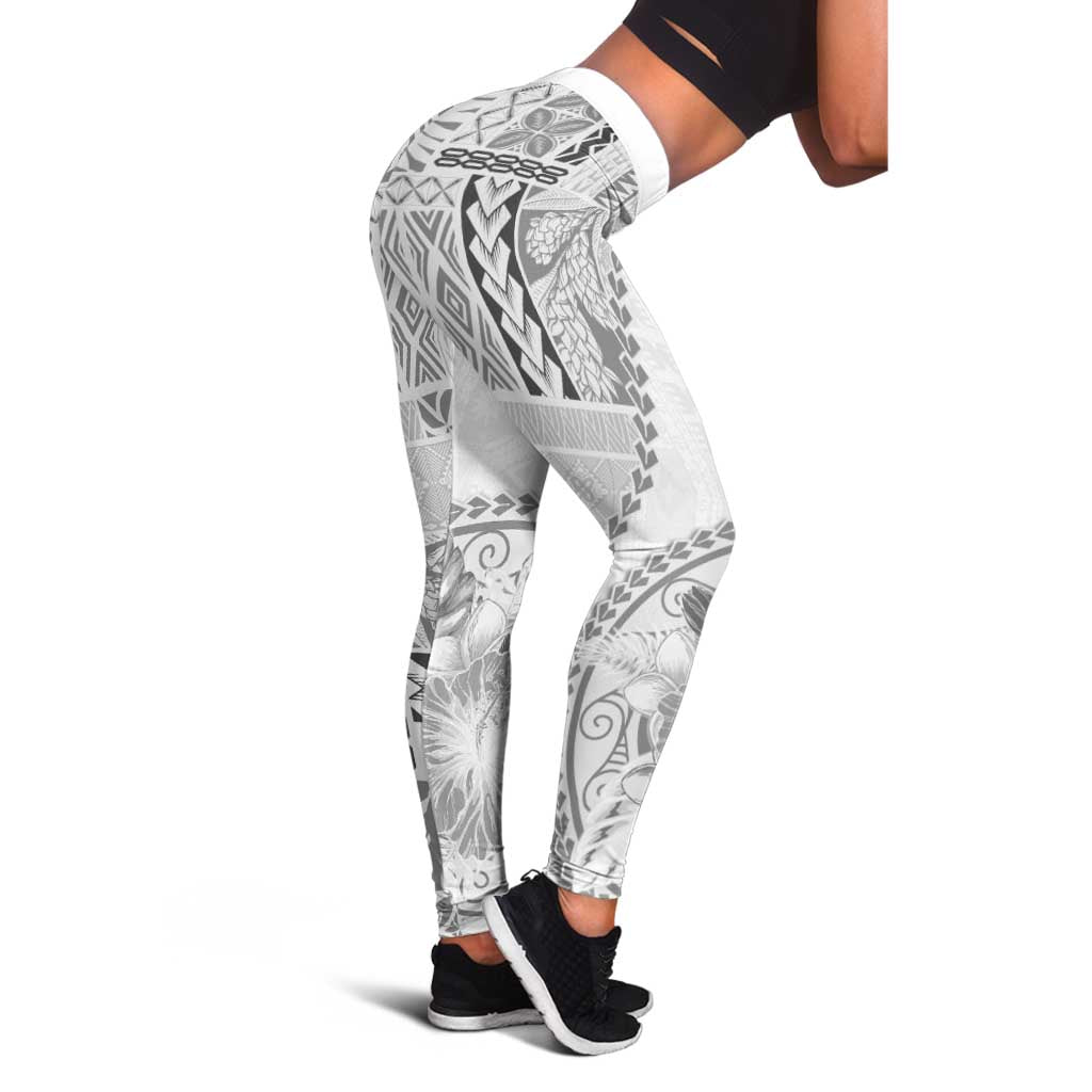 Samoa Siapo Elegant Leggings Hibiscus White Motifs LT05 - Polynesian Pride