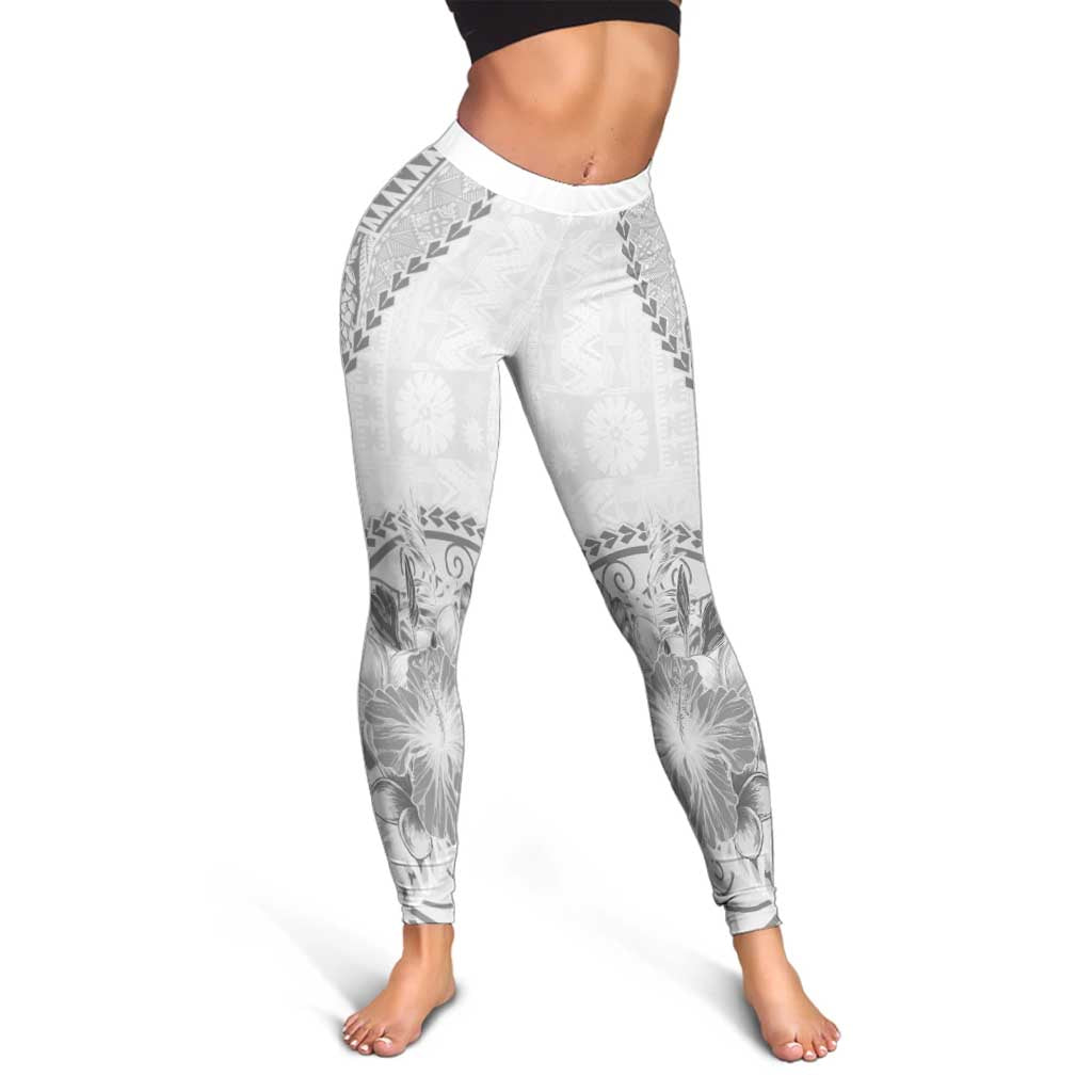 Samoa Siapo Elegant Leggings Hibiscus White Motifs LT05 - Polynesian Pride